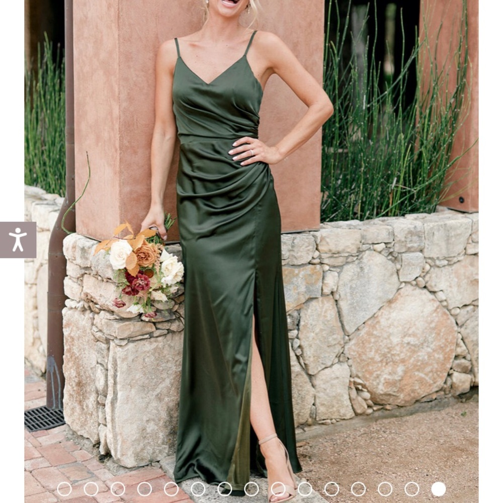 Revelry Rory Dress Deep Olive - PETITE Maxi - Bridesmaid. Size 4. Minor Stains